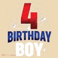 Four 4 Year Old 4th Birthday Boy Spider Web 4yr Party Kids T-Shirt thumb 2
