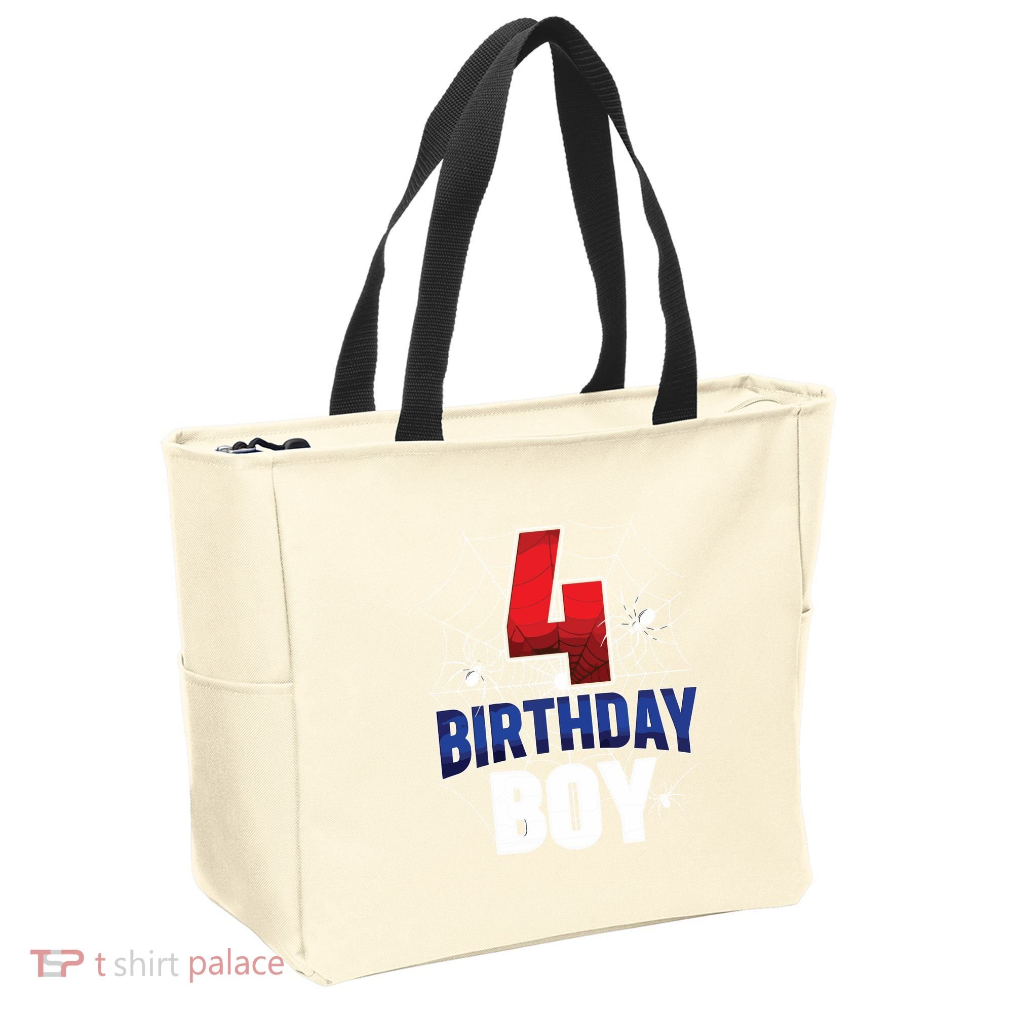 Four 4 Year Old 4th Birthday Boy Spider Web 4yr Party Tote Bag