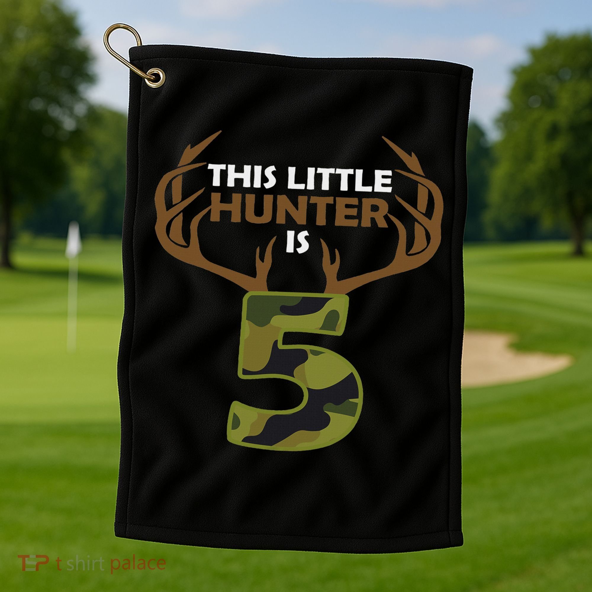 Funny 5th Birthday 5 Year Old Deer Hunter Gift For Golf Towel