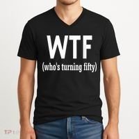 Funny 50th Birthday Gift Who's Turning Fifty V-Neck T-Shirt thumb 2