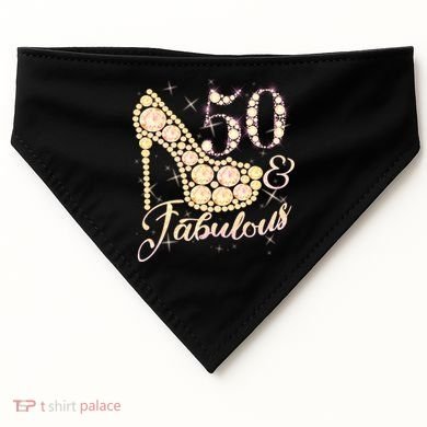 Fabulous & 50 Sparkly Heel 50th Birthday USA-Made Doggie Bandana