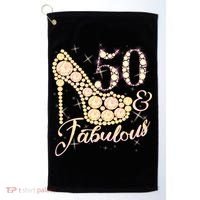 Fabulous & 50 Sparkly Heel 50th Birthday Golf Towel thumb 0