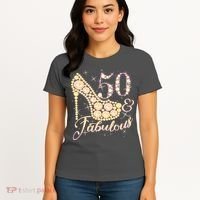 Fabulous & 50 Sparkly Heel 50th Birthday Women's T-Shirt thumb 4