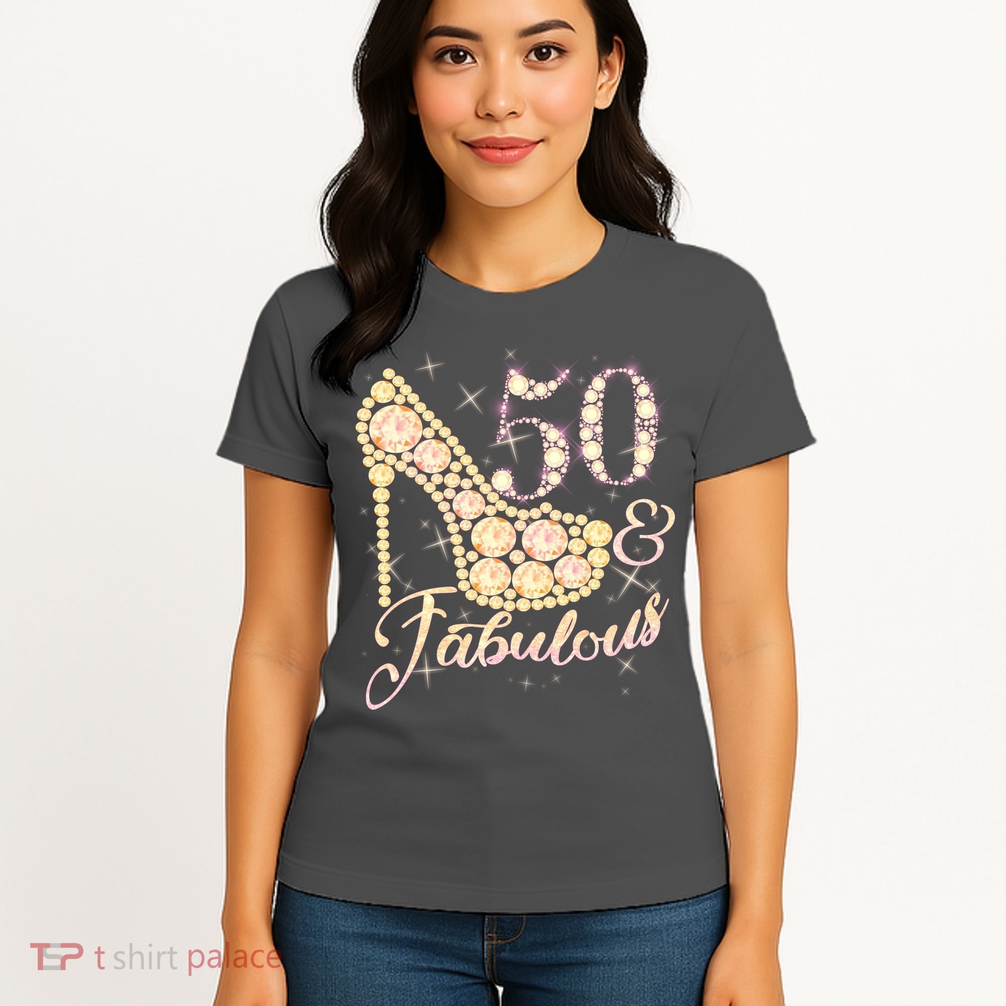 Fabulous & 50 Sparkly Heel 50th Birthday Women's T-Shirt