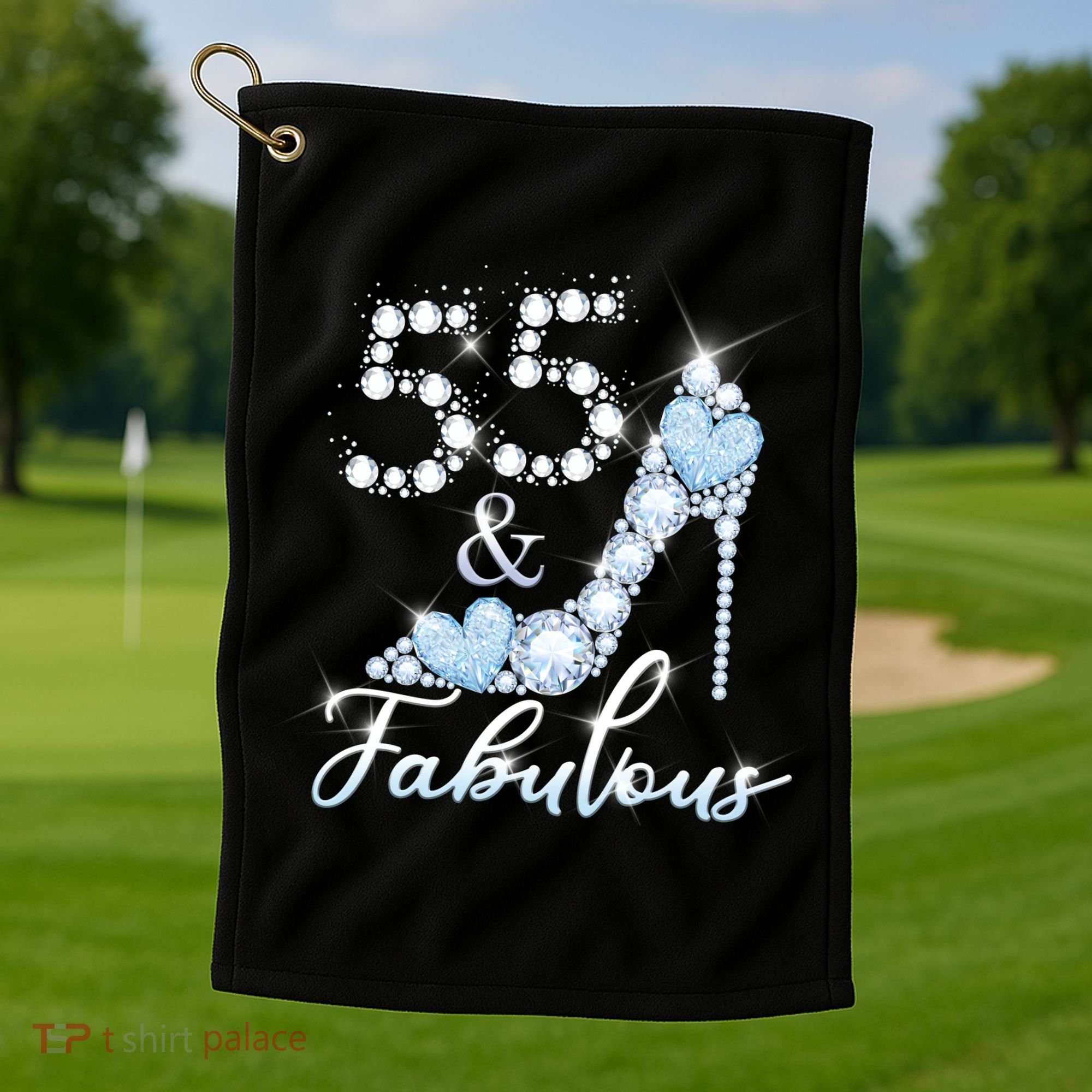 Fabolous 55th Years Old 55 Birthday Diamond Crown Shoes Golf Towel