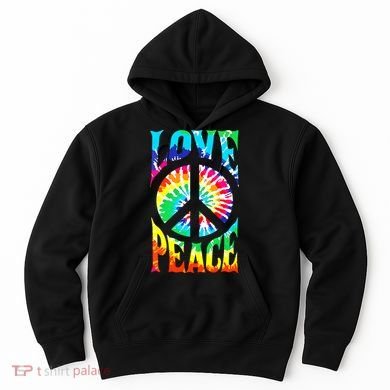 Funny 60s 70s Tie Dye Peace Hand Sign Hippie Hoodie