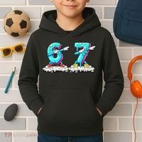 Funny 67 Meme Six Seven 6-7 Meme Ice Cream Drip Kids Hoodie thumb 2