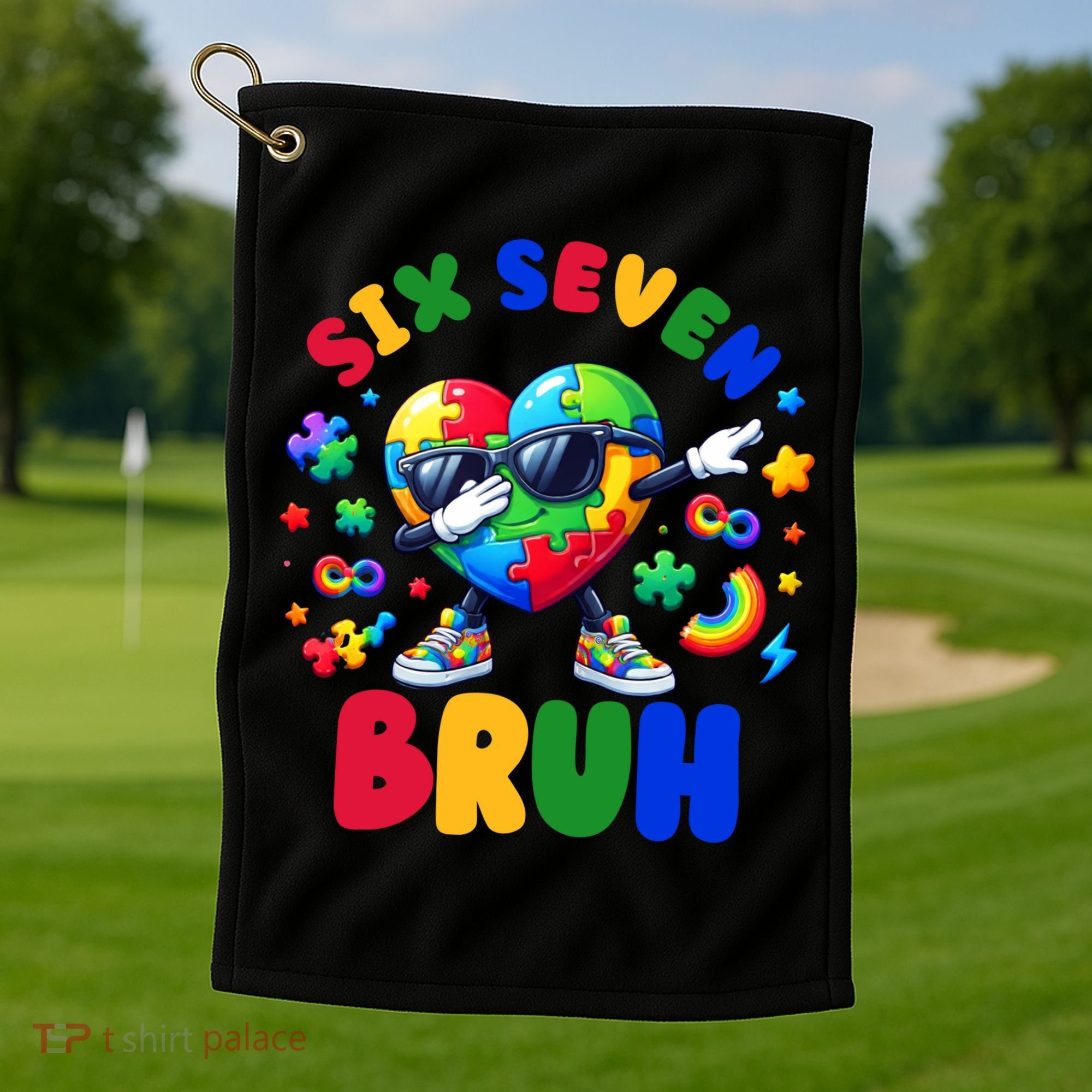 Funny 67 Puzzle Dab Autism Awareness 6 7 Six Seven Golf Towel