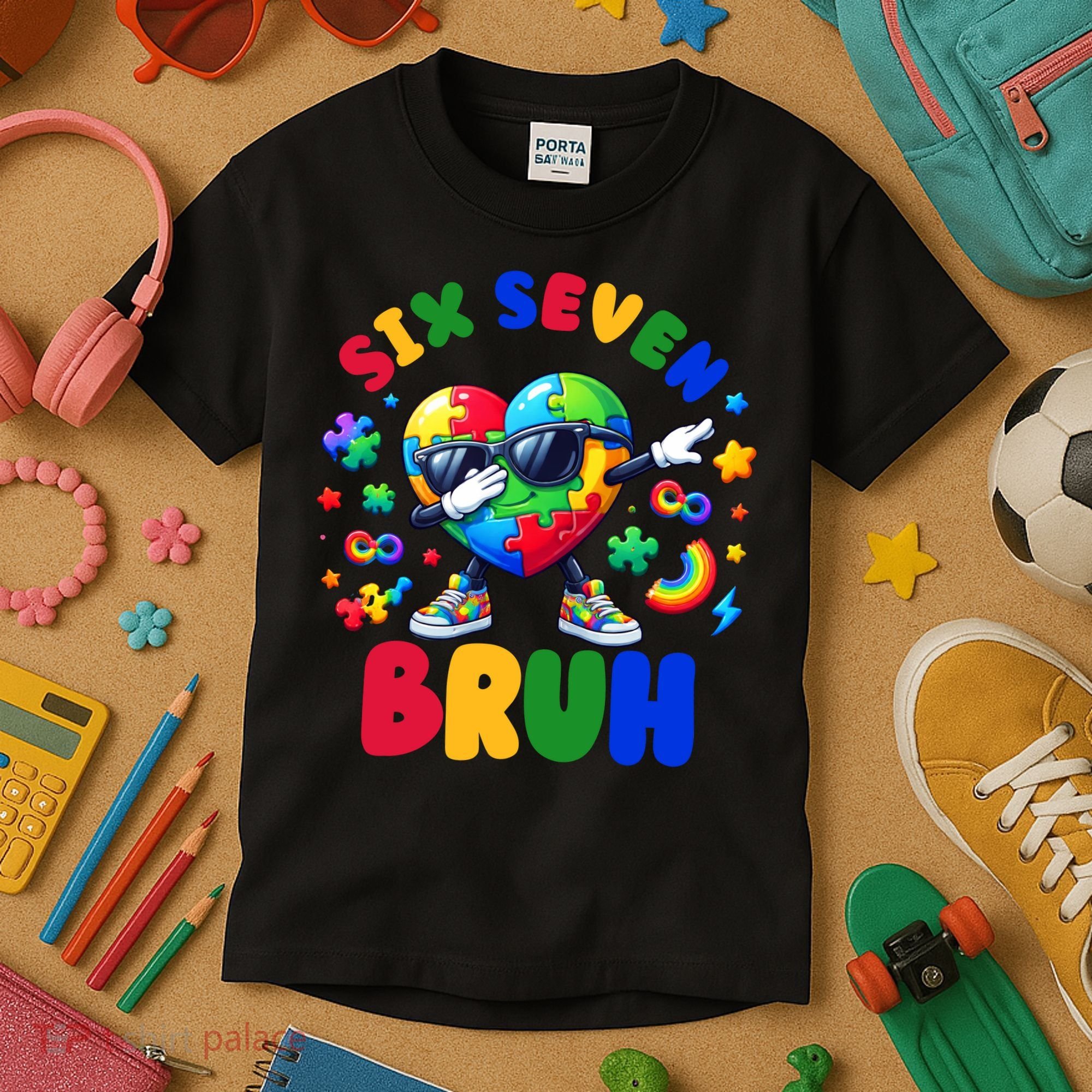 Funny 67 Puzzle Dab Autism Awareness 6 7 Six Seven Kids T-Shirt