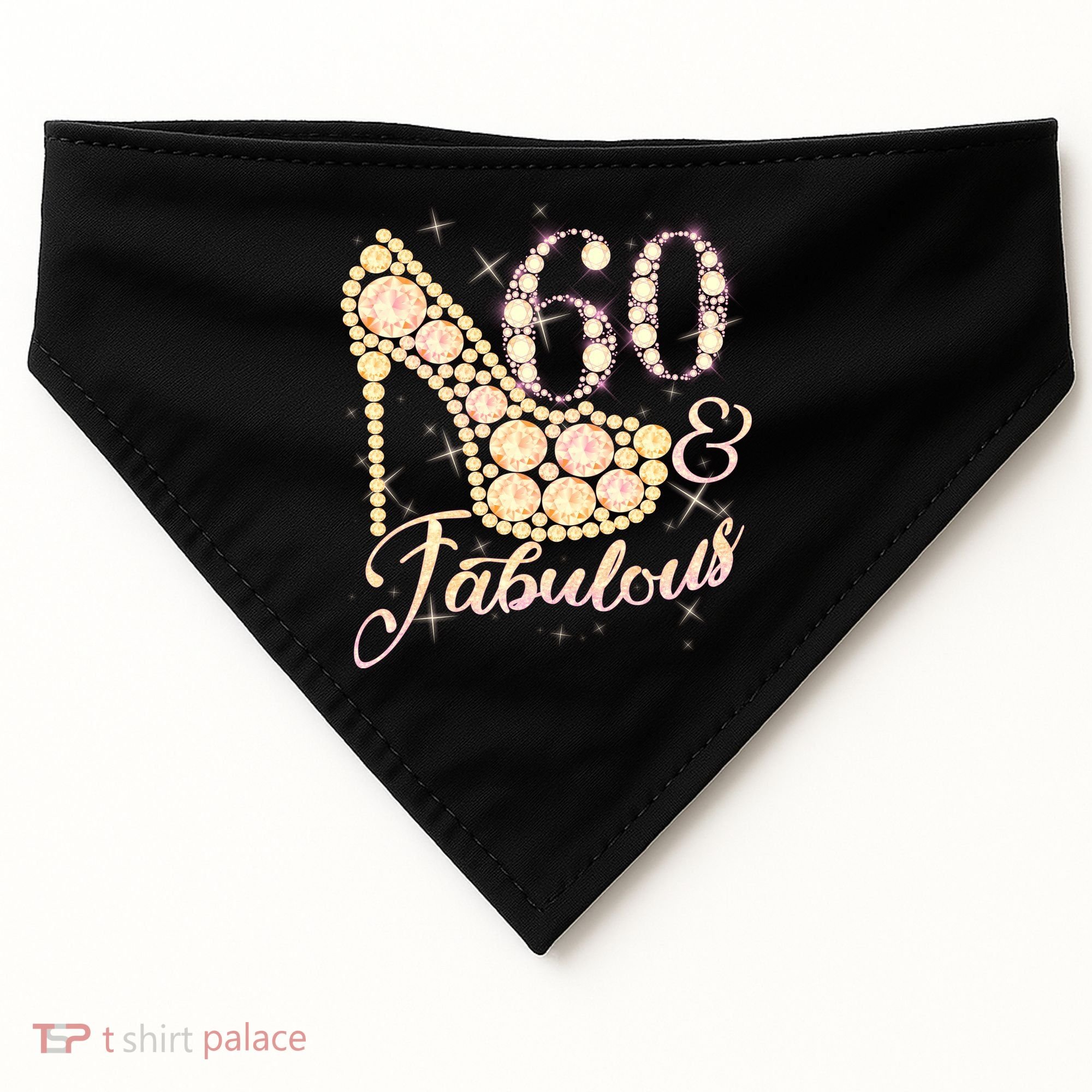 Fabulous & 60 Sparkly Heel 60th Birthday USA-Made Doggie Bandana
