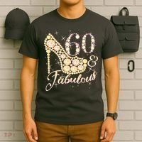 Fabulous & 60 Sparkly Heel 60th Birthday T-Shirt thumb 6