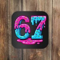 Funny 67 Six Seven Meme Ice Cream Drip 6-7 Coaster thumb 0