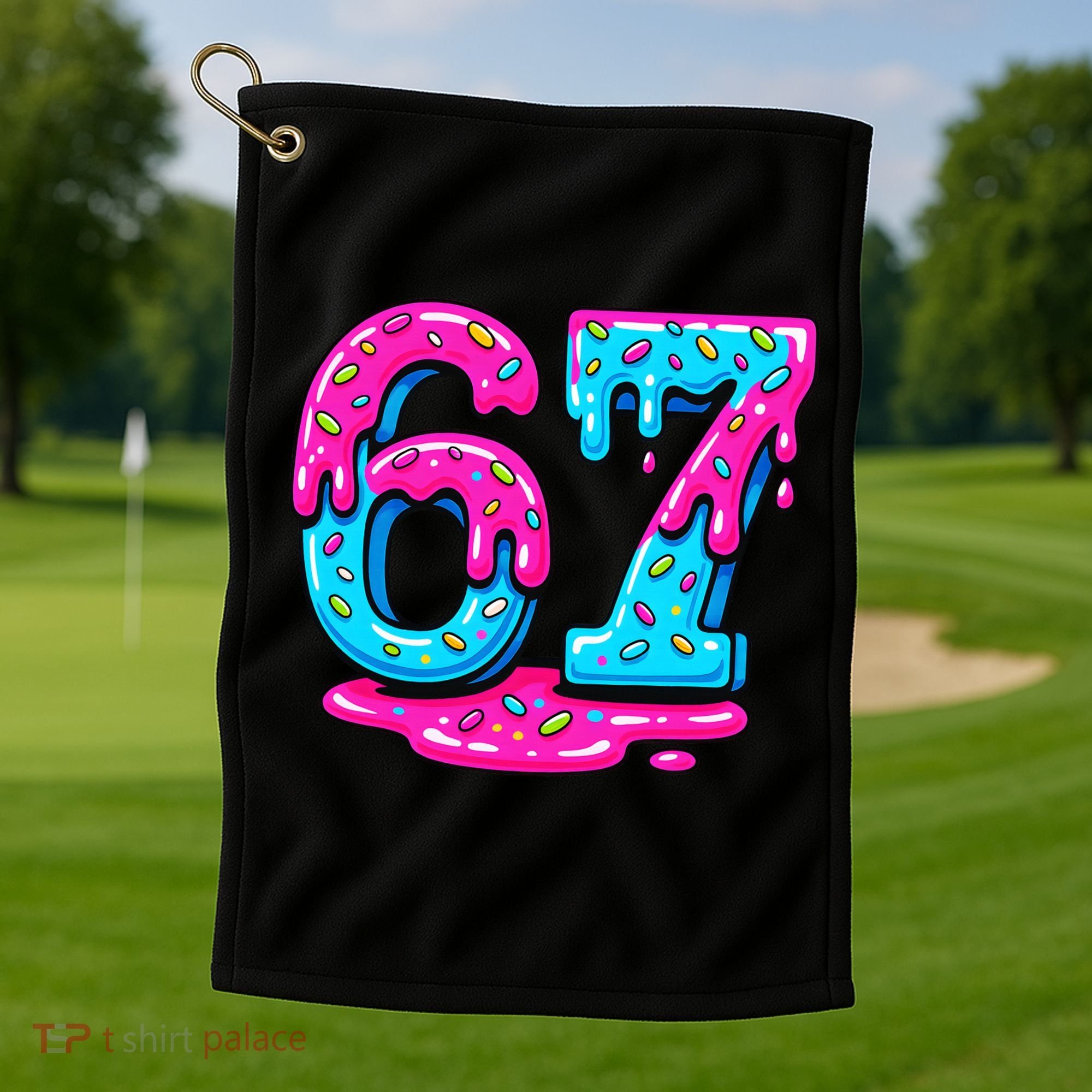 Funny 67 Six Seven Meme Ice Cream Drip 6-7 Golf Towel