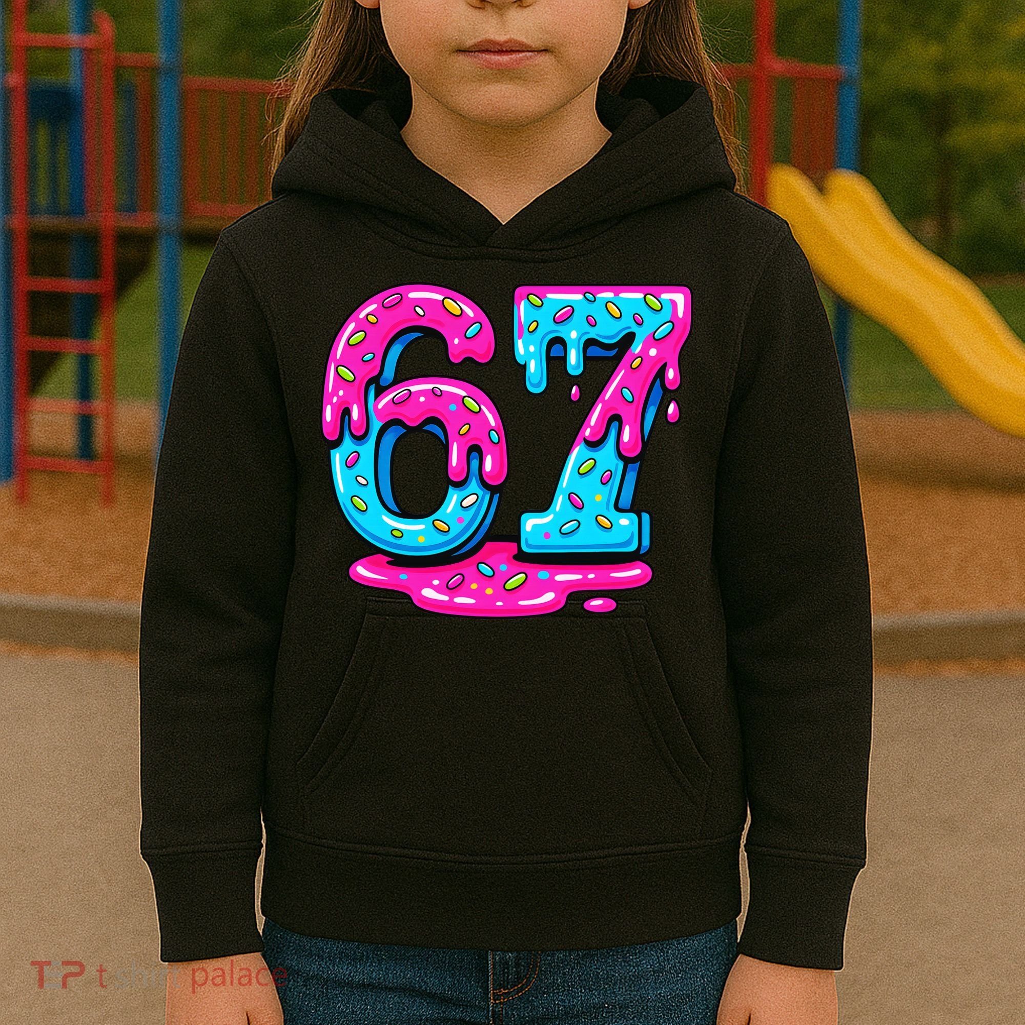 Funny 67 Six Seven Meme Ice Cream Drip 6-7 Kids Hoodie