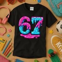 Funny 67 Six Seven Meme Ice Cream Drip 6-7 Kids T-Shirt thumb 3