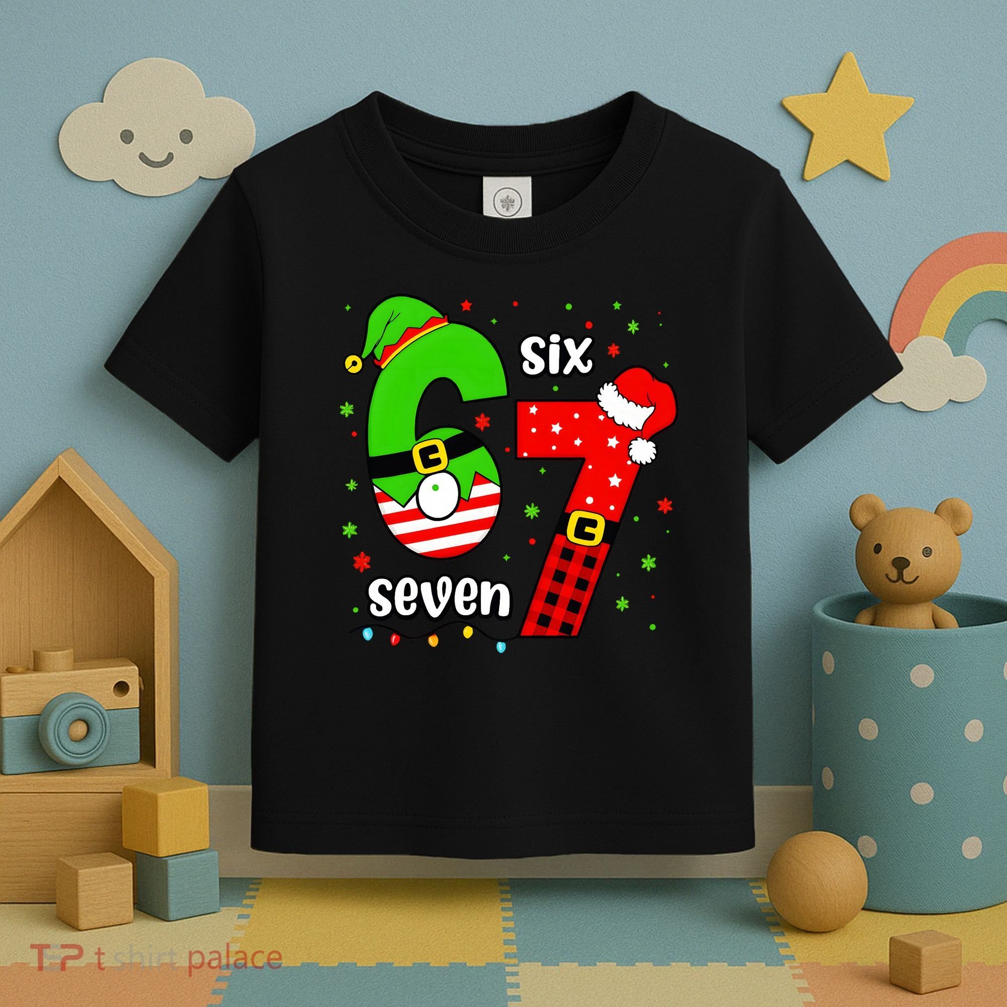 Funny 6-7 Six Seven Christmas Elf Santa Xmax 67 Toddler T-Shirt