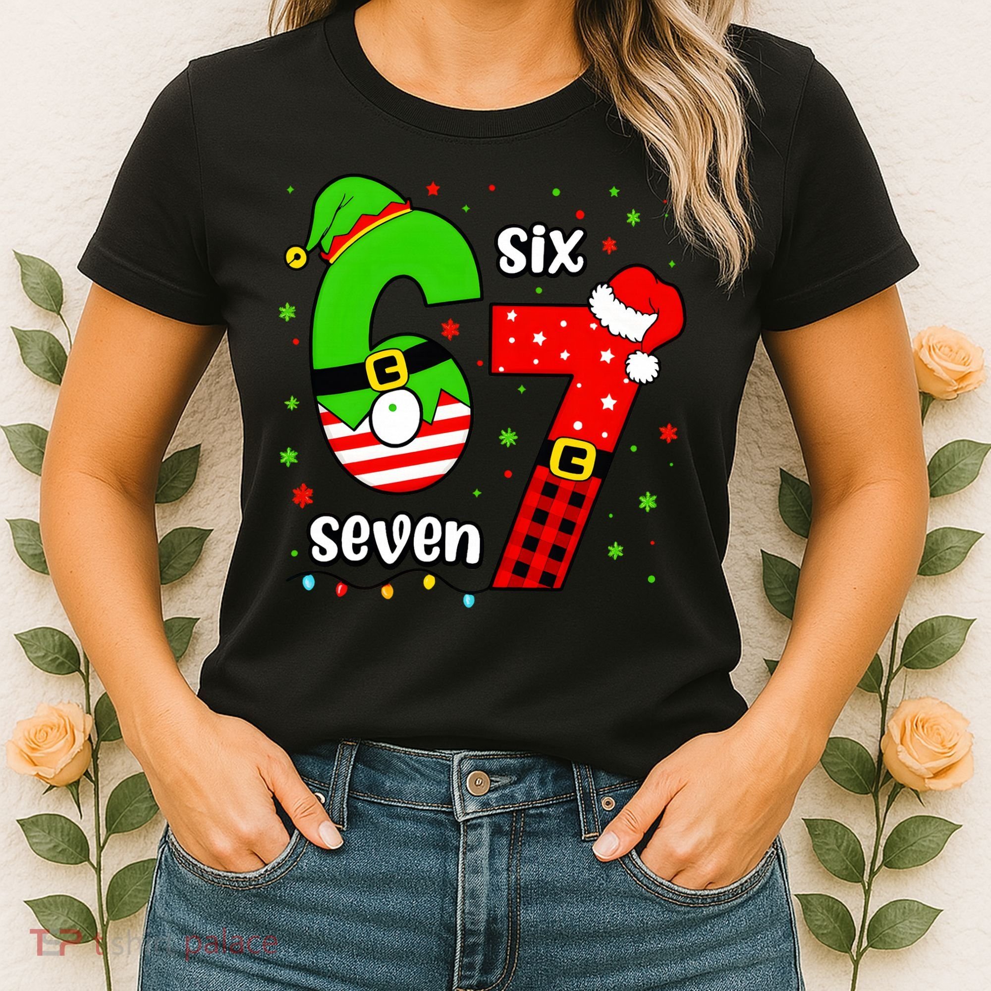Funny 6-7 Six Seven Christmas Elf Santa Xmax 67 Women's T-Shirt