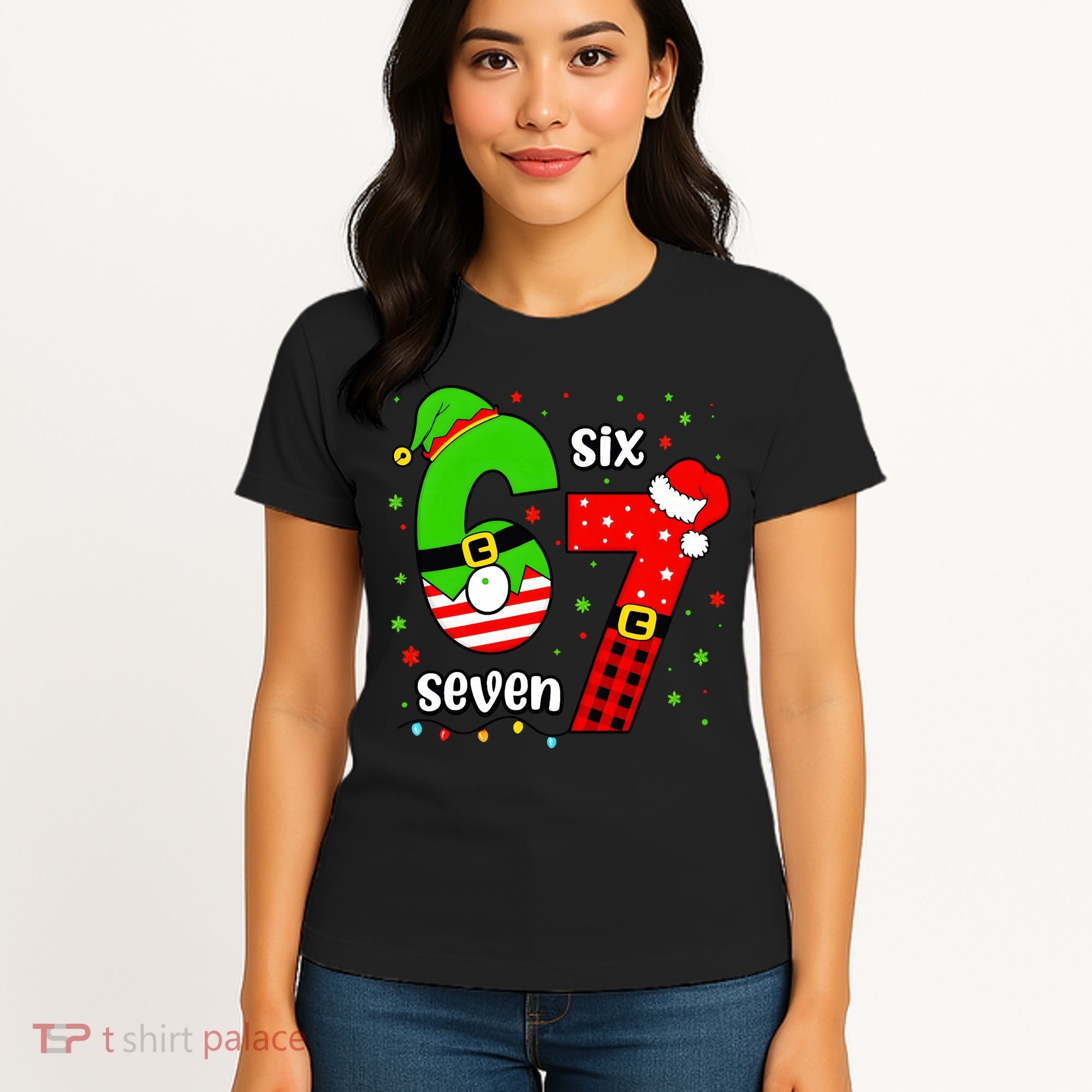 Funny 6-7 Six Seven Christmas Elf Santa Xmax 67 Women's T-Shirt