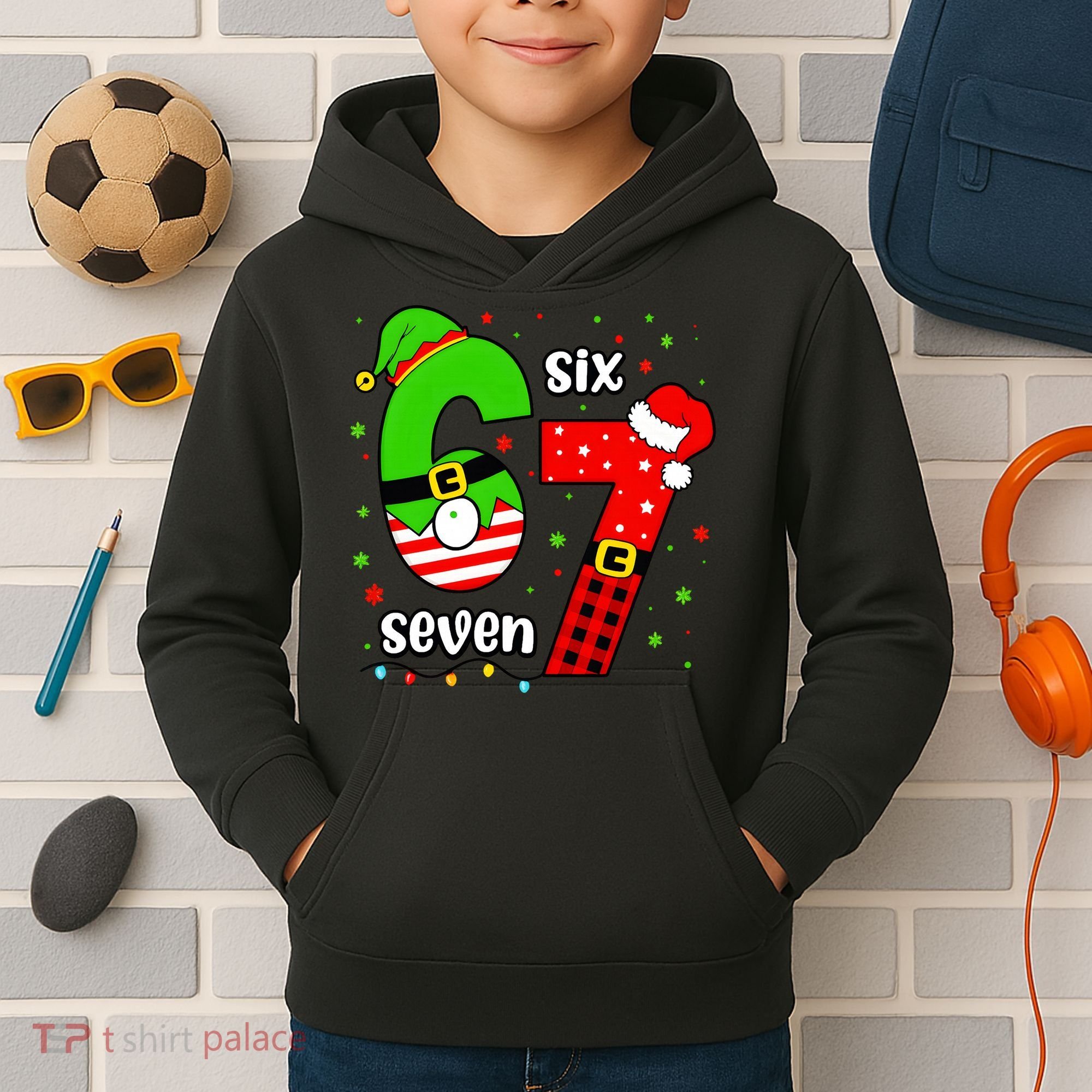 Funny 6-7 Six Seven Christmas Elf Santa Xmax 67 Kids Hoodie