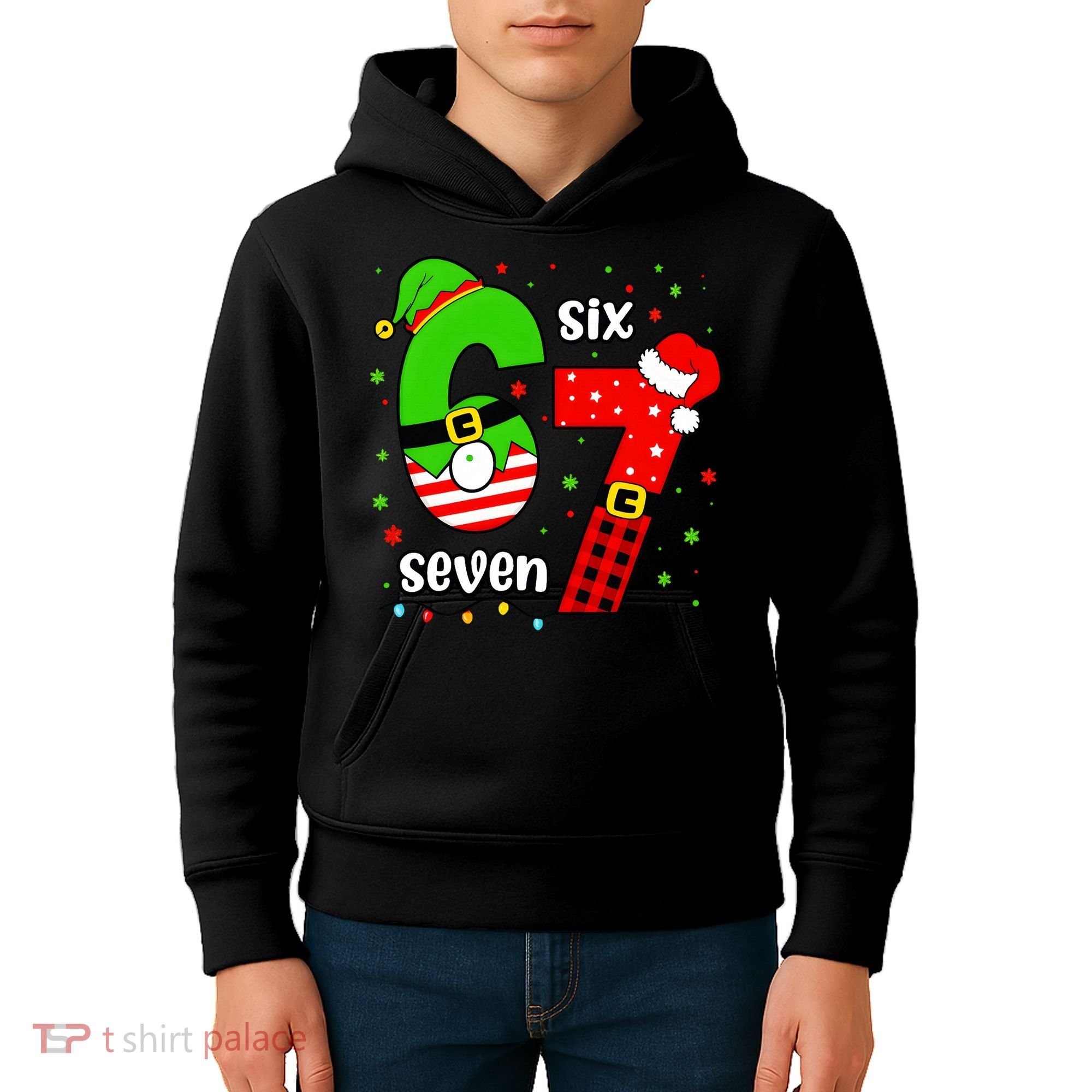 Funny 6-7 Six Seven Christmas Elf Santa Xmax 67 Kids Hoodie
