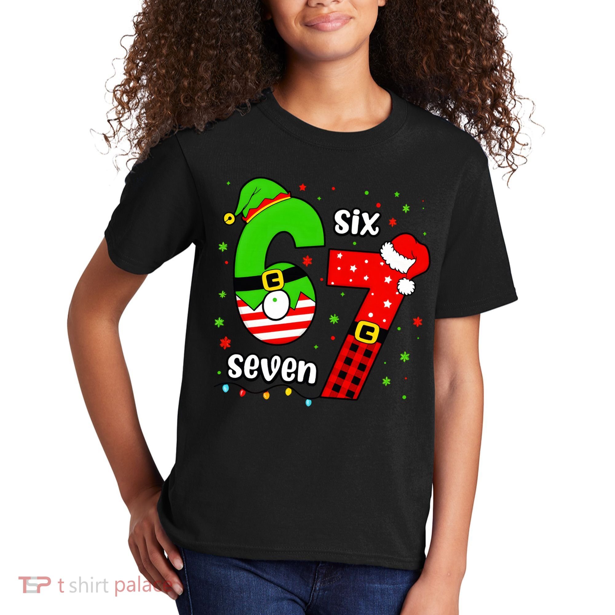 Funny 6-7 Six Seven Christmas Elf Santa Xmax 67 Kids T-Shirt