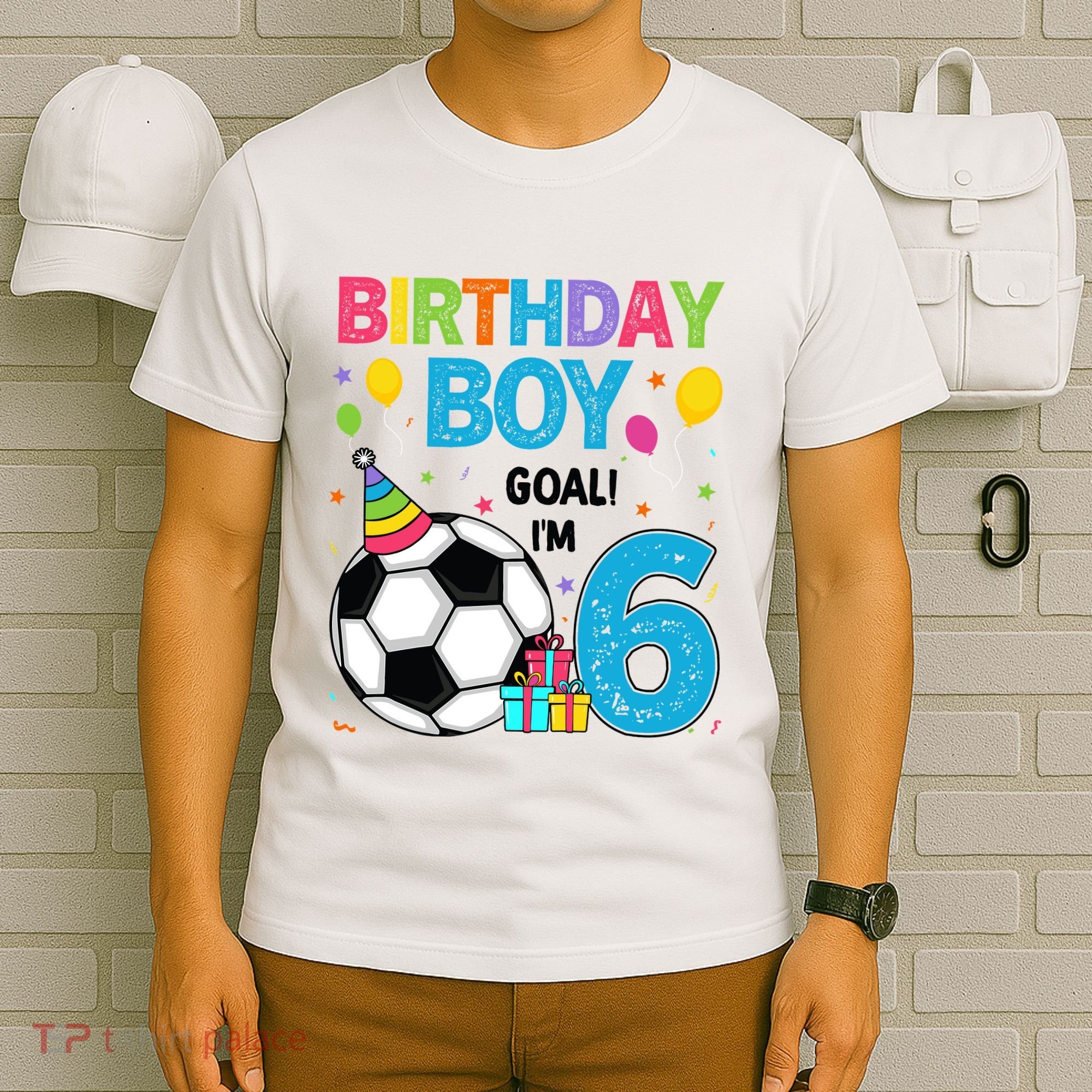 Funny 6 Years Old Boy 6th Birthday Boy Football Age 6 Bday T-Shirt