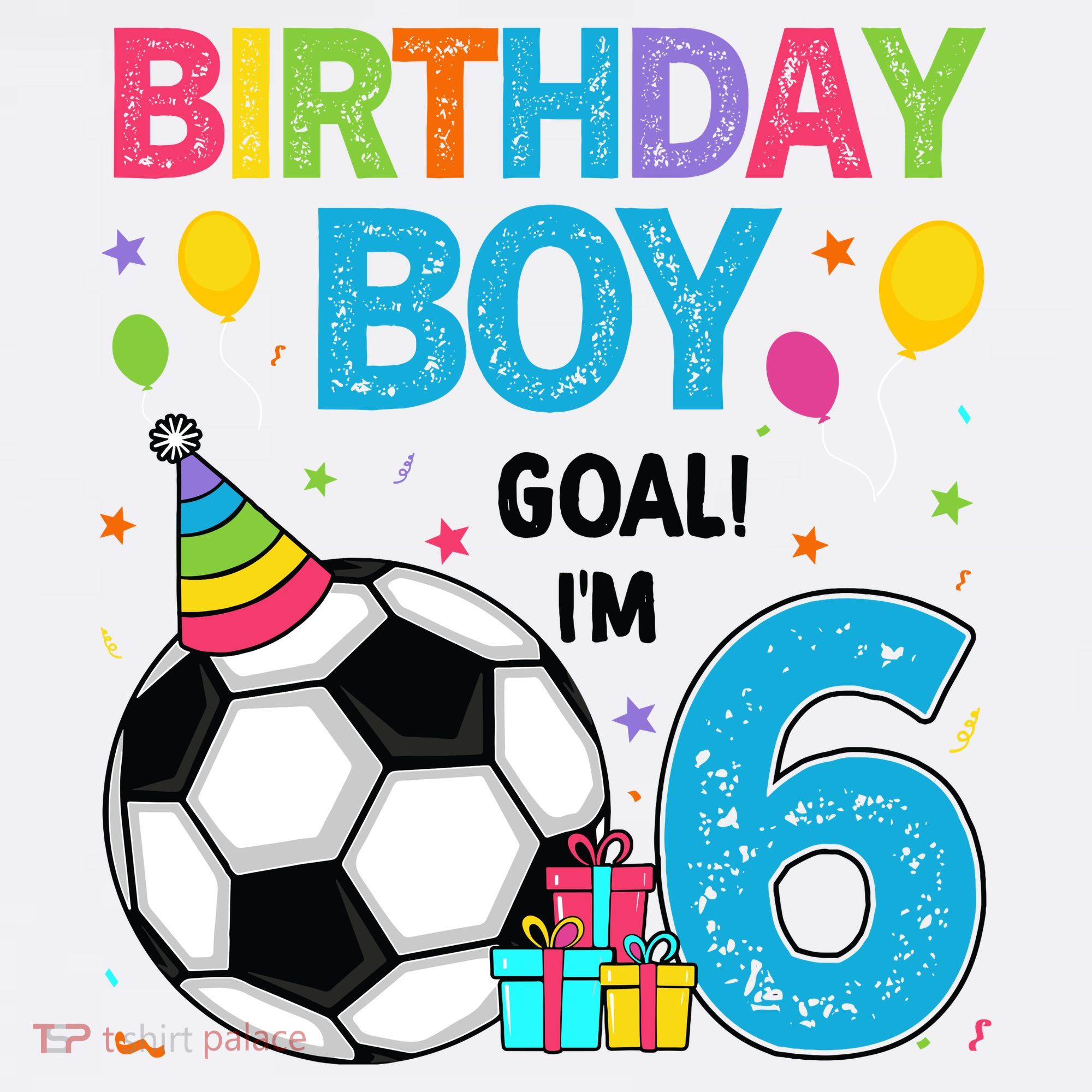 Funny 6 Years Old Boy 6th Birthday Boy Football Age 6 Bday T-Shirt