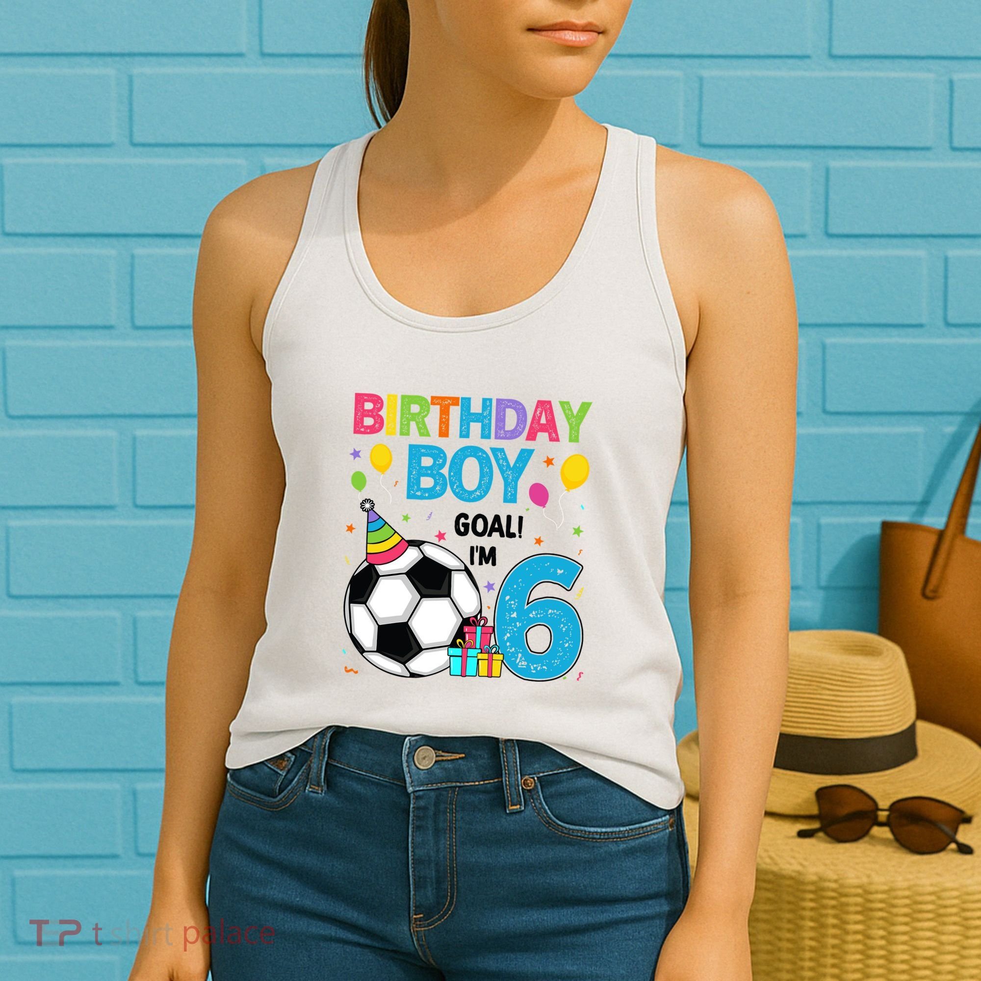 Funny 6 Years Old Boy 6th Birthday Boy Football Age 6 Bday Women's Tank Top