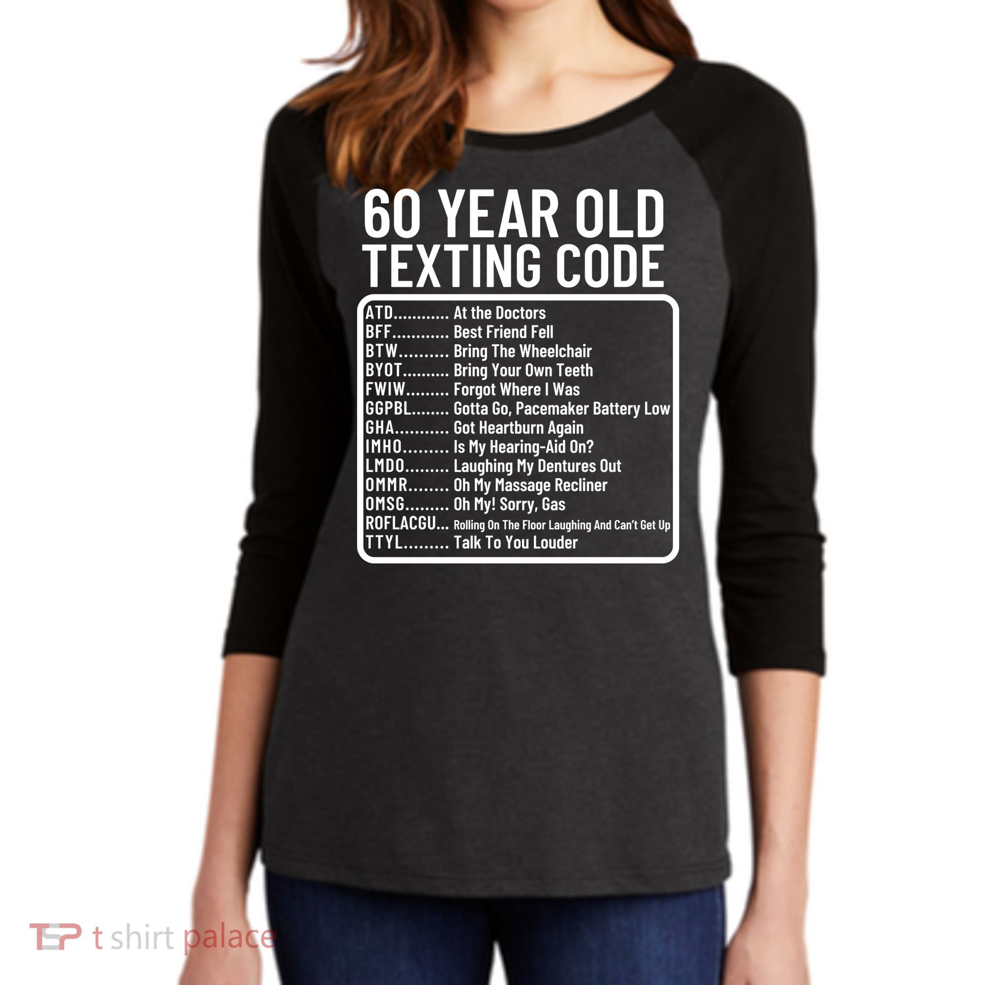 Funny 60 Year Old Texting Code Birthday Women's Tri-Blend 3/4-Sleeve Raglan Shirt