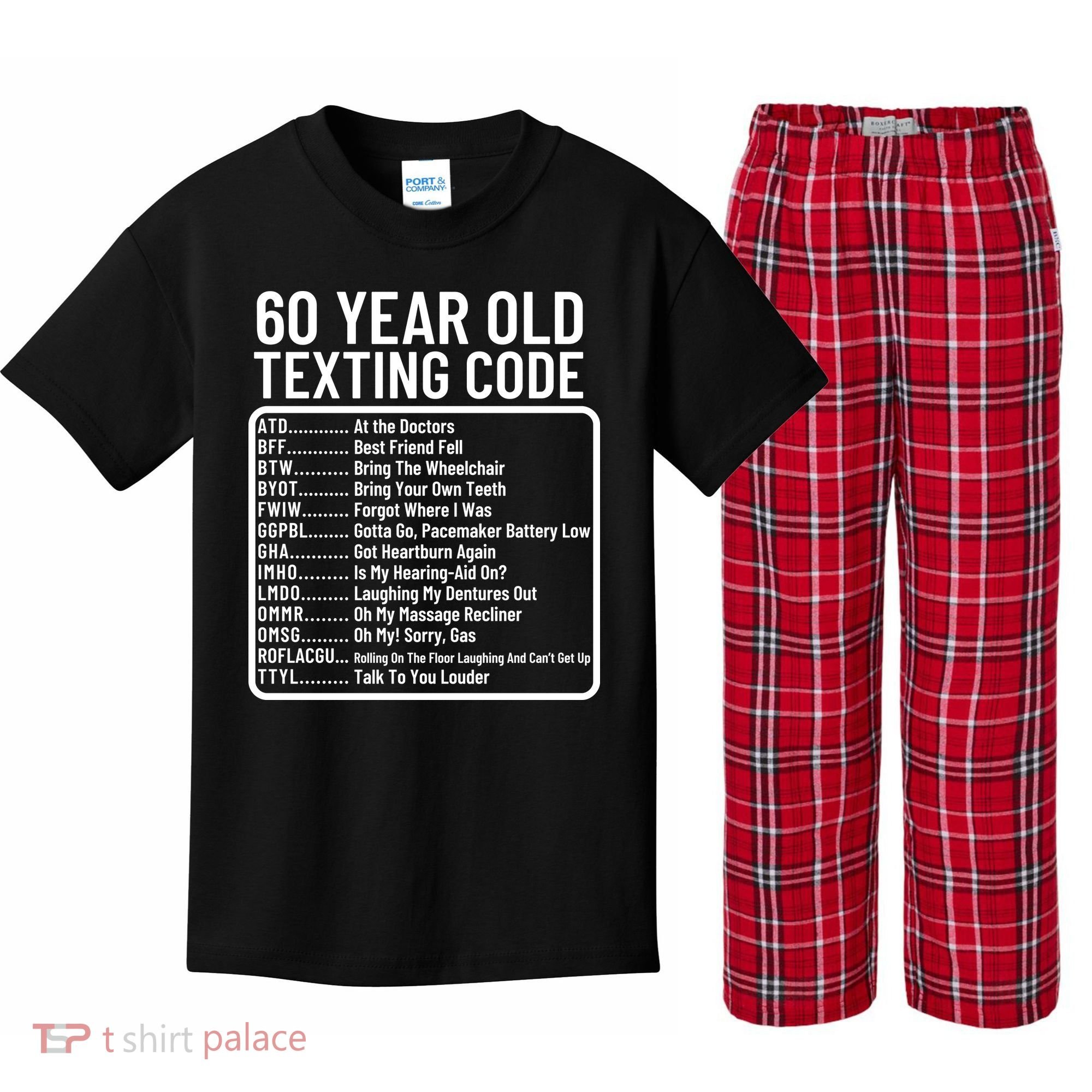 Funny 60 Year Old Texting Code Birthday Kids Plaid Pajama Set