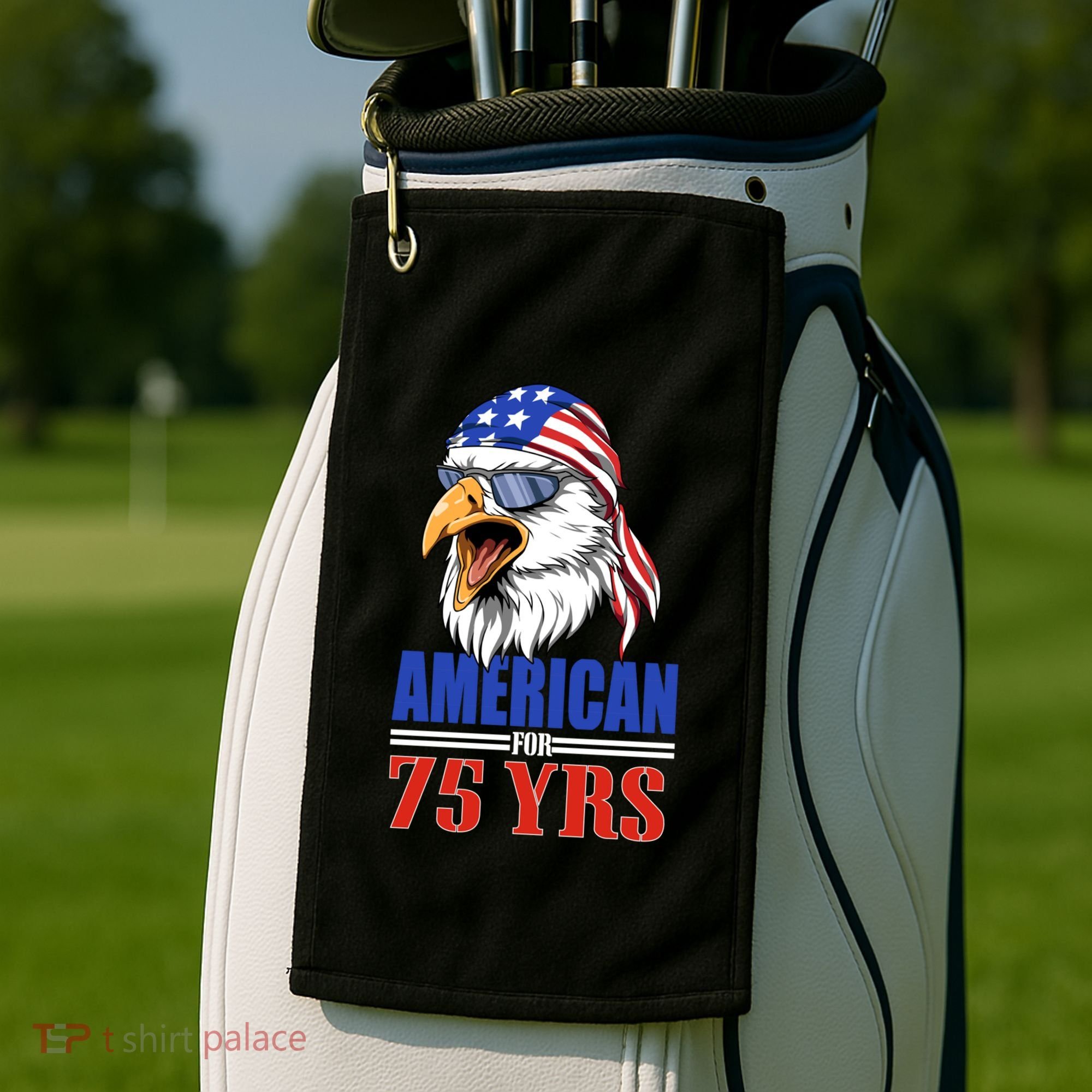 Funny 75th Birthday Gift Usa Eagle Patriotic Gift Cool Gift Golf Towel