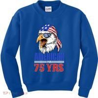 Funny 75th Birthday Gift Usa Eagle Patriotic Gift Cool Gift Kids Sweatshirt thumb 0
