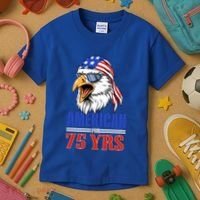 Funny 75th Birthday Gift Usa Eagle Patriotic Gift Cool Gift Kids T-Shirt thumb 3
