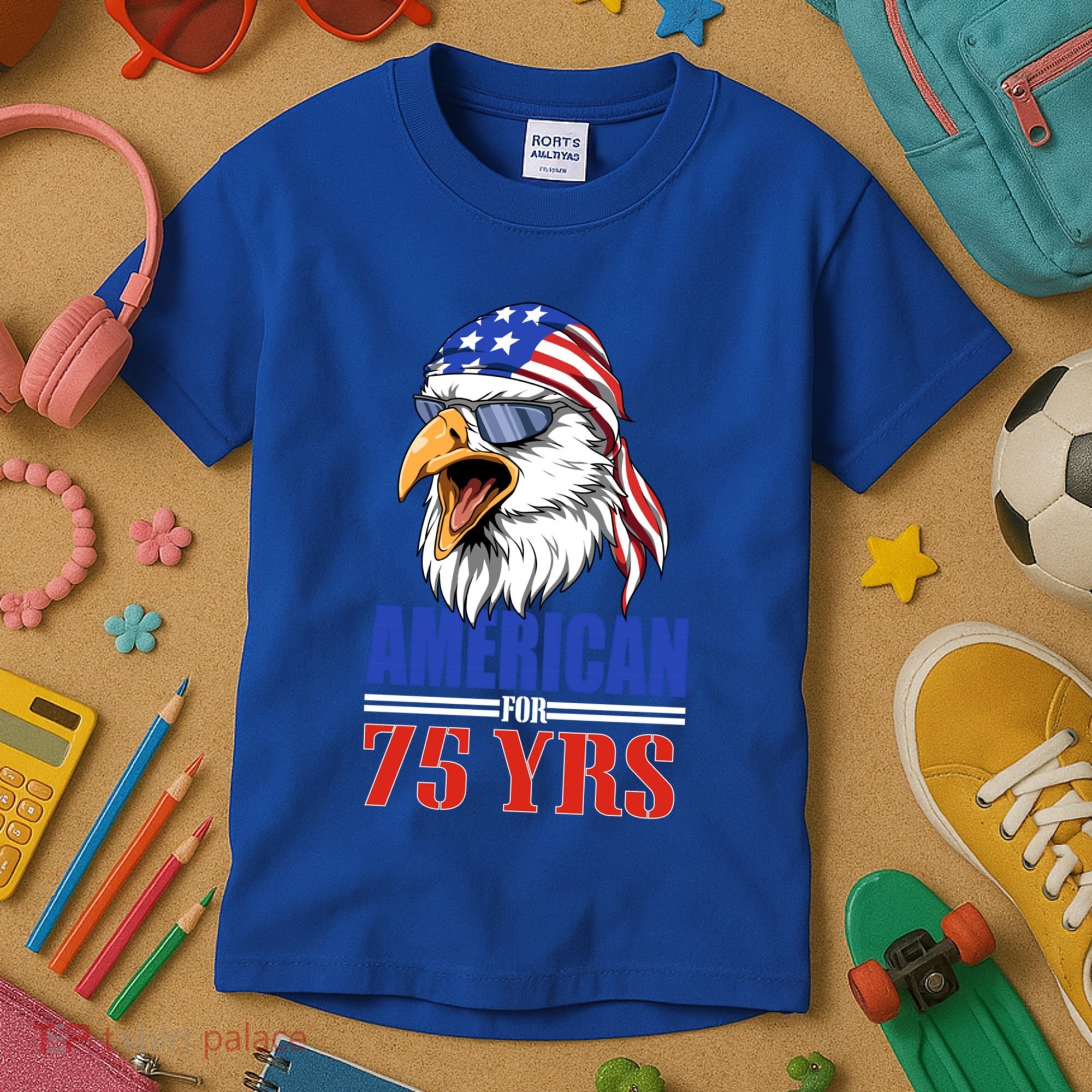 Funny 75th Birthday Gift Usa Eagle Patriotic Gift Cool Gift Kids T-Shirt
