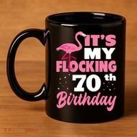 Flocking 70th Birthday Party Flamingo 11oz C Handle Ceramic Mug thumb 4