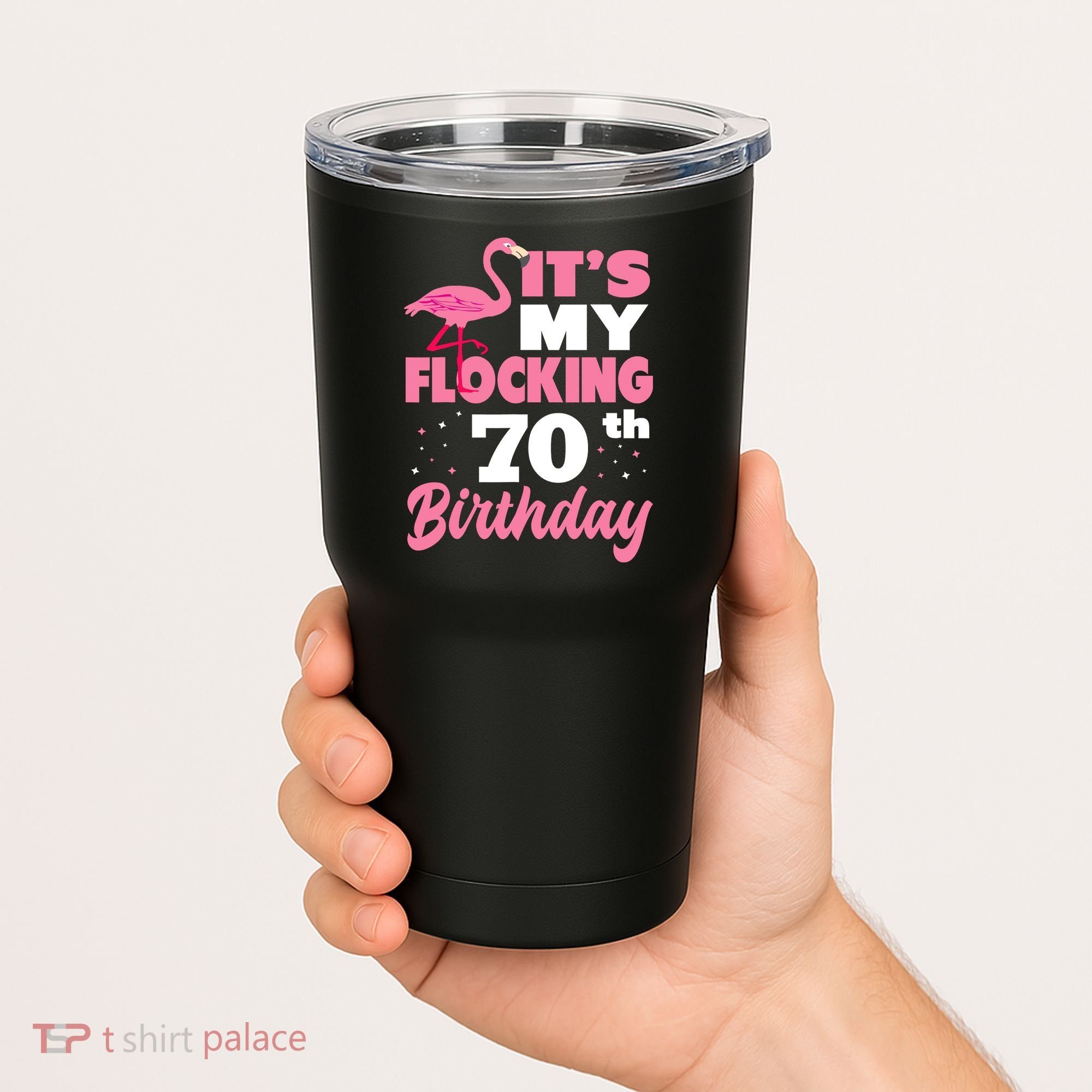 Flocking 70th Birthday Party Flamingo Tumbler