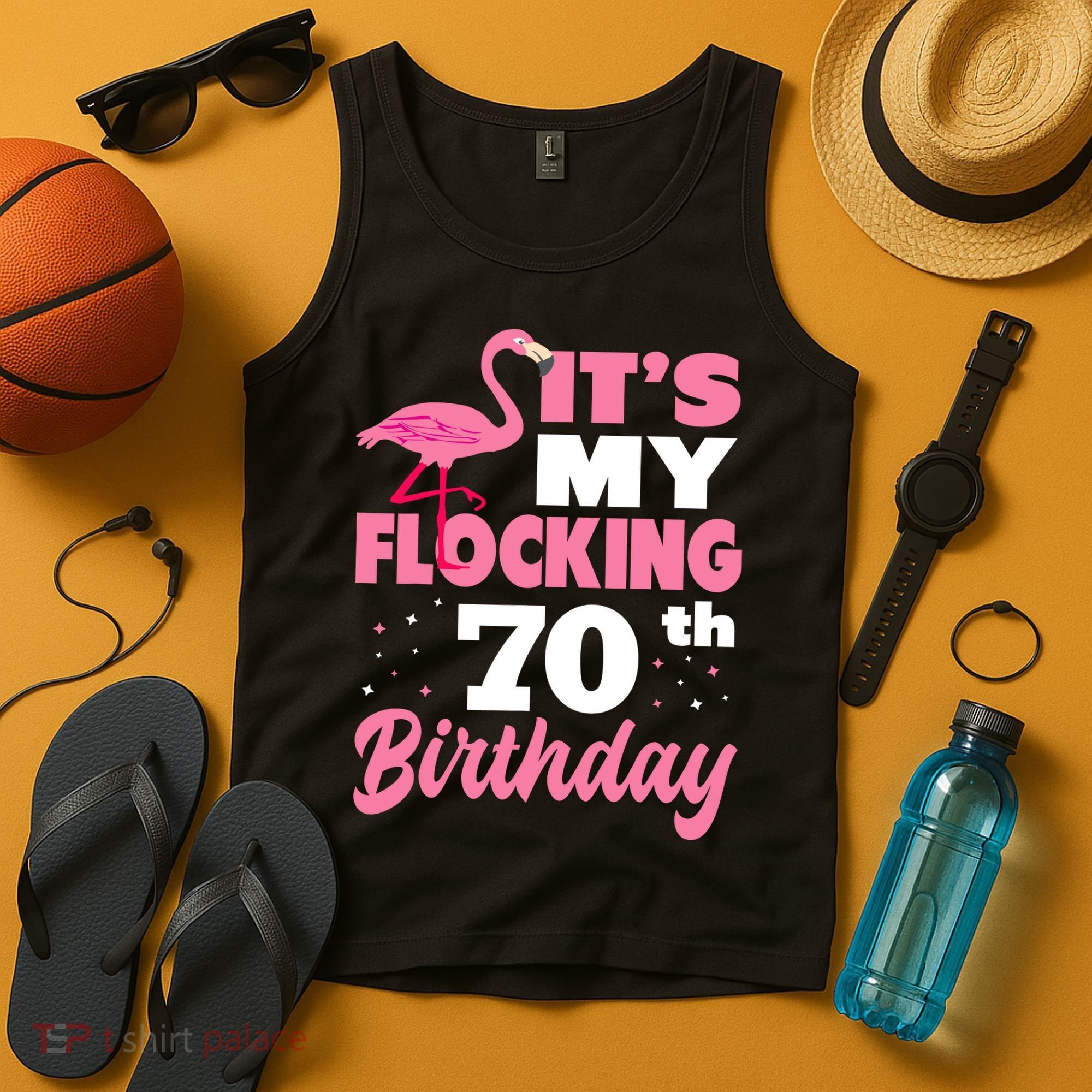 Flocking 70th Birthday Party Flamingo Tank Top