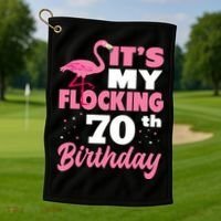 Flocking 70th Birthday Party Flamingo Golf Towel thumb 1