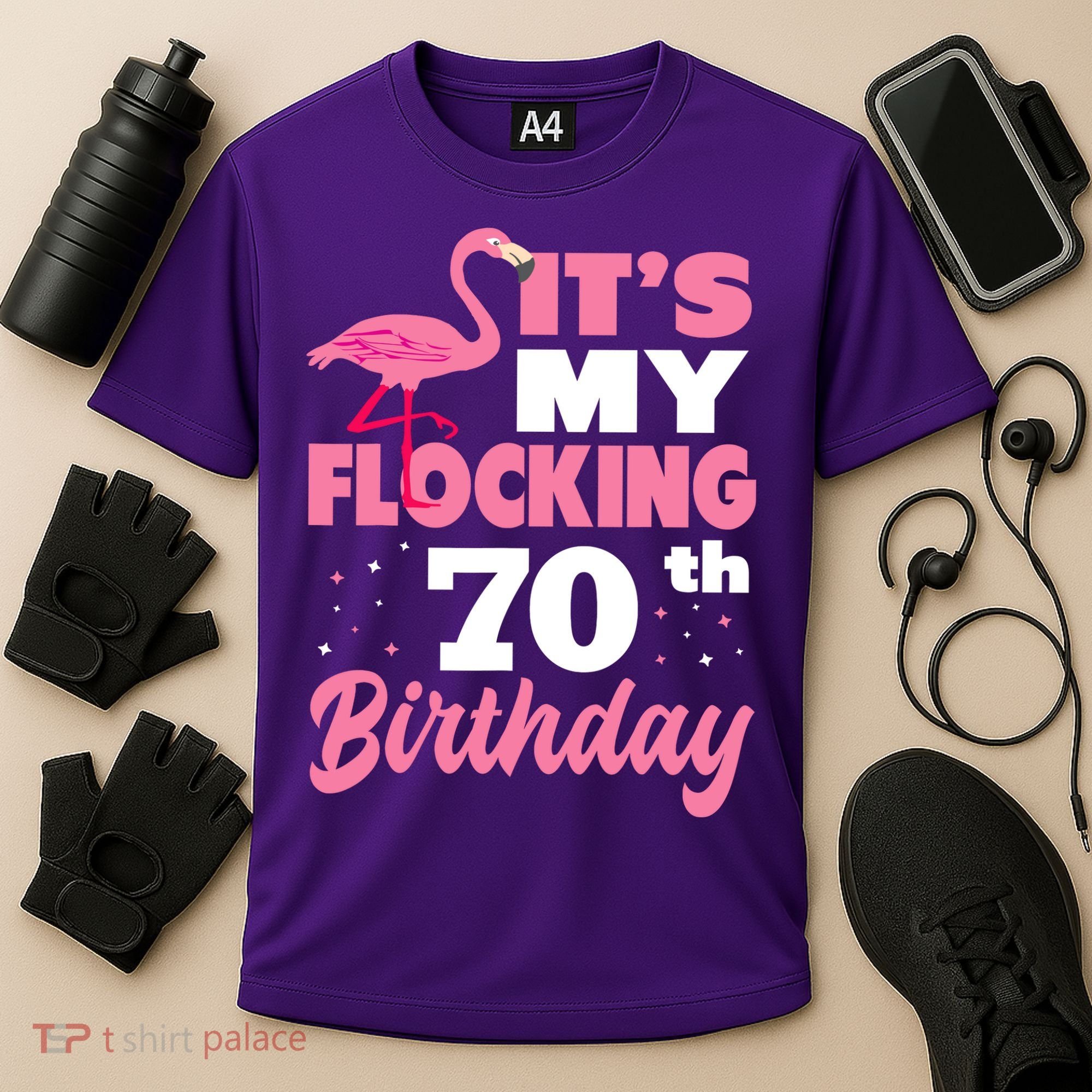 Flocking 70th Birthday Party Flamingo Cooling Performance Crew T-Shirt