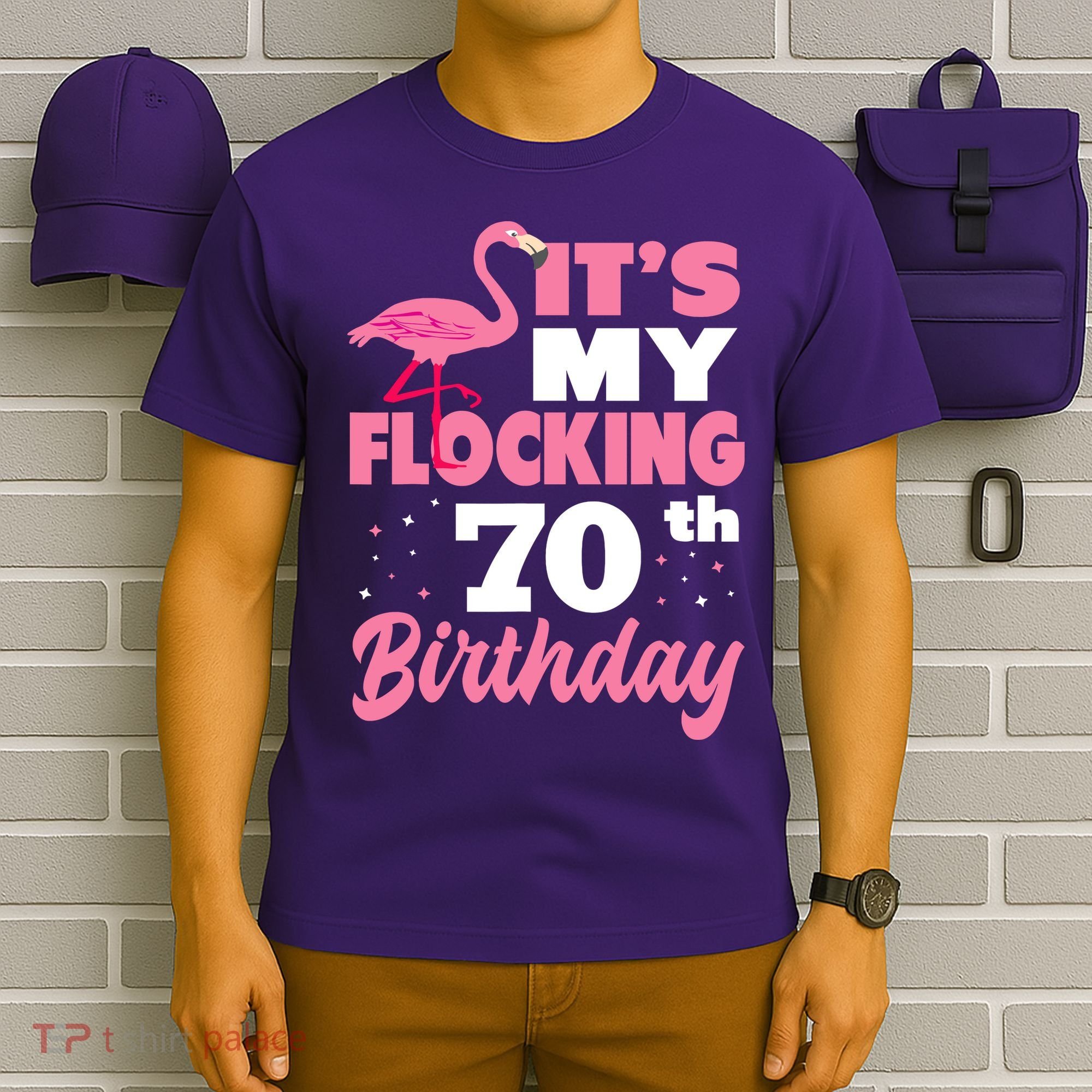 Flocking 70th Birthday Party Flamingo T-Shirt