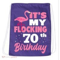 Flocking 70th Birthday Party Flamingo Drawstring Bag thumb 0