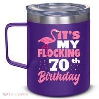 Flocking 70th Birthday Party Flamingo 12oz Stainless Steel Coffee Mug thumb 2
