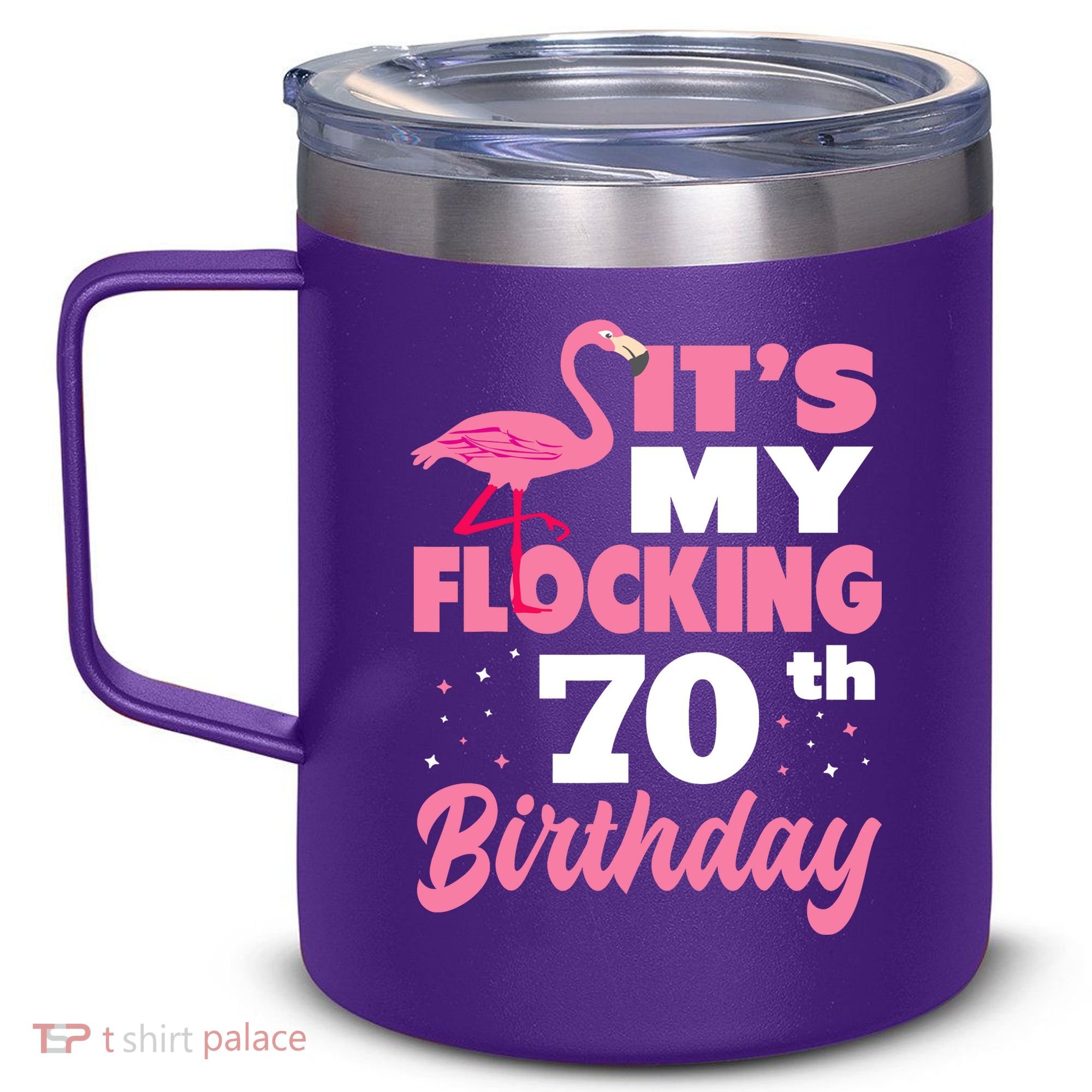 Flocking 70th Birthday Party Flamingo 12oz Stainless Steel Coffee Mug