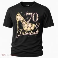 Fabulous & 70 Sparkly Heel 70th Birthday Cooling Performance Crew T-Shirt thumb 0