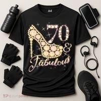 Fabulous & 70 Sparkly Heel 70th Birthday Cooling Performance Crew T-Shirt thumb 3
