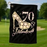 Fabulous & 70 Sparkly Heel 70th Birthday Golf Towel thumb 1