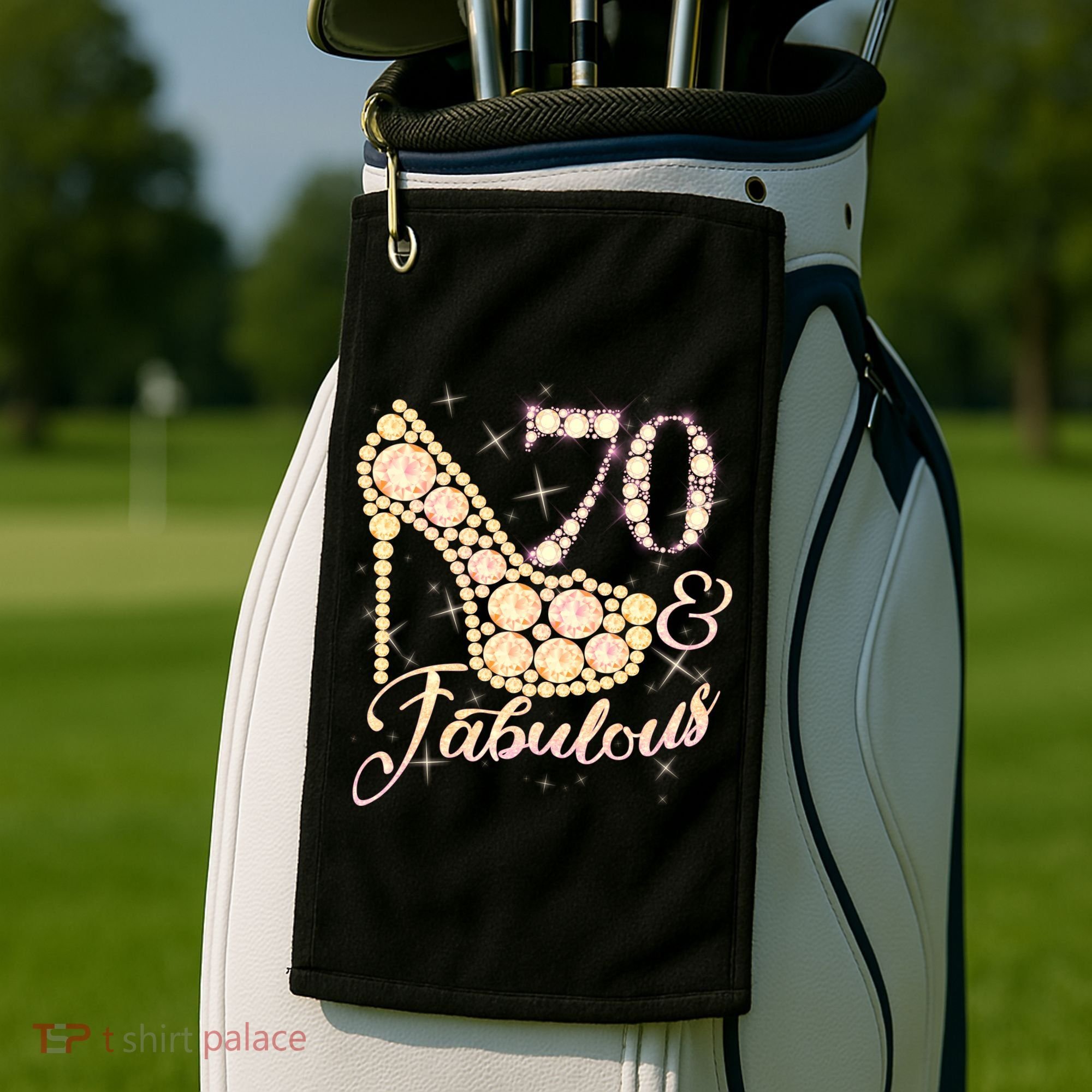 Fabulous & 70 Sparkly Heel 70th Birthday Golf Towel