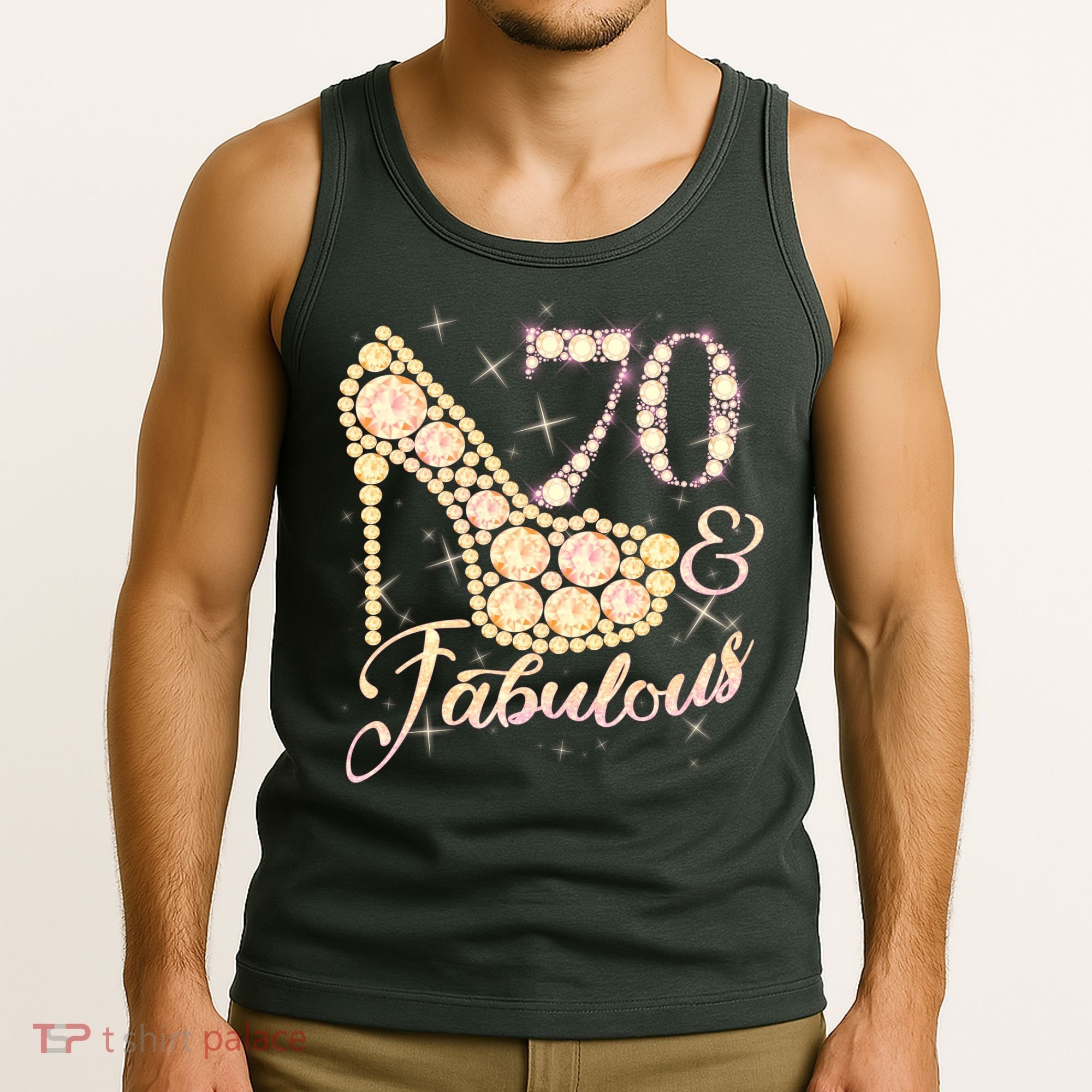 Fabulous & 70 Sparkly Heel 70th Birthday Tank Top
