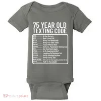 Funny 75 Year Old Texting Code Birthday Baby Bodysuit thumb 0