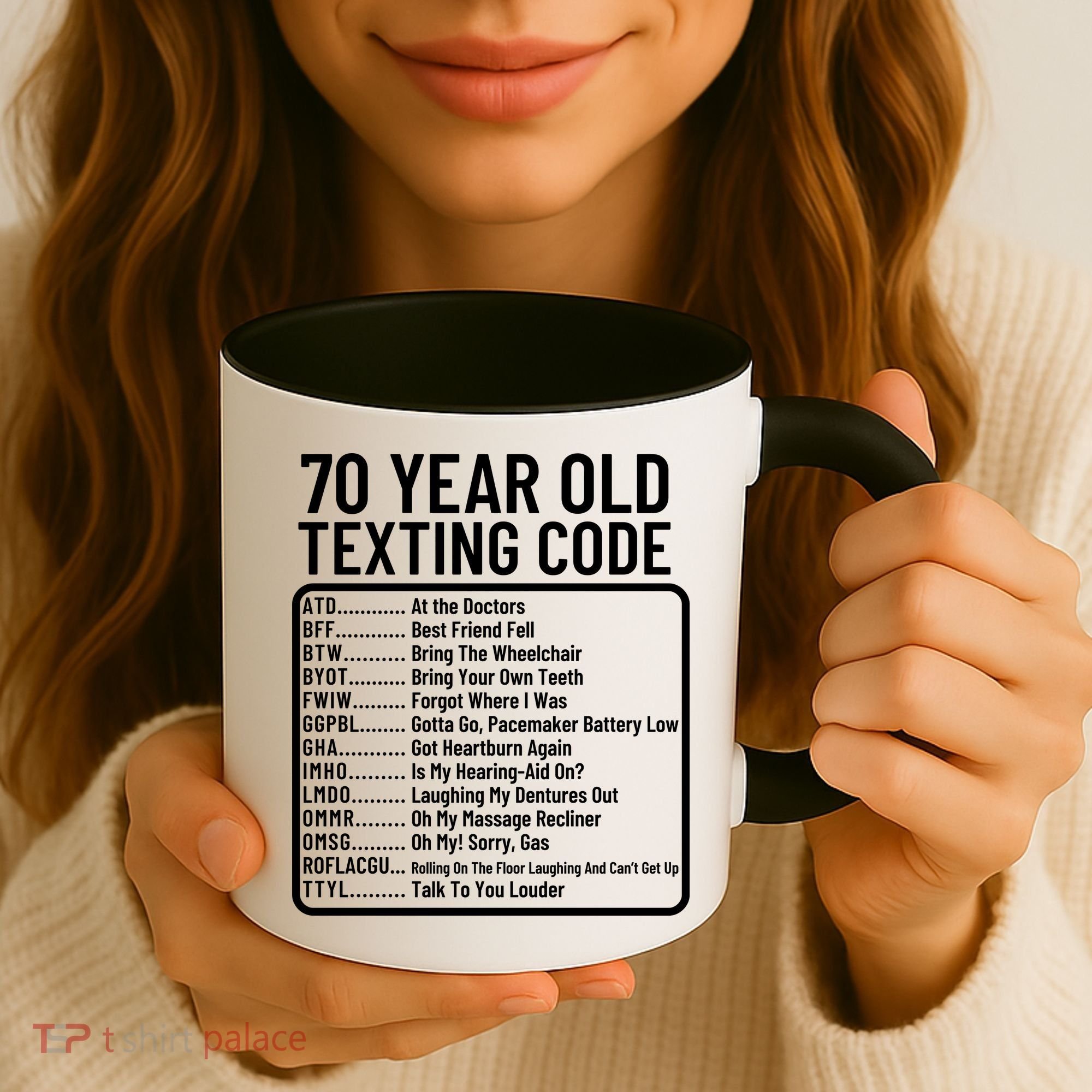 Funny 70 Year Old Texting Code Birthday Coffee Mug